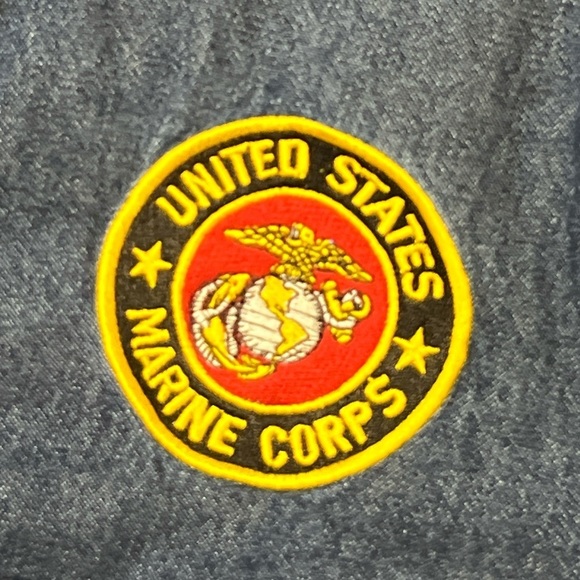 Vintage Long Sleeve Denim Jean Marine Corps Military Patch Shirt - Picture 6 of 10